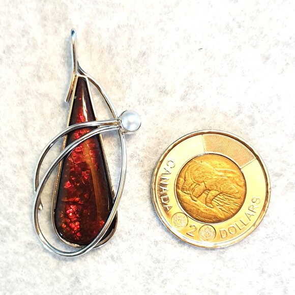 2’’ Vintage Sterling Silver Red Ammolite & Pearl Pendant – Canadian Original - Picture 7 of 11